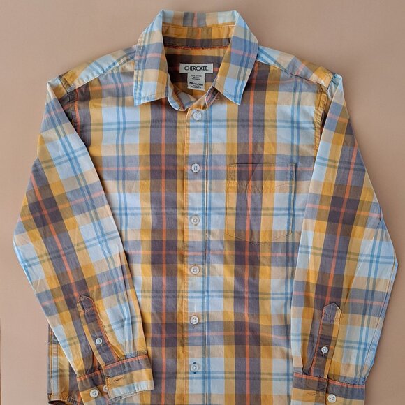 Boys Size 8 Bundle Route 66 & Cherokee Plaid Button Down Shirts LS SS - Picture 3 of 9